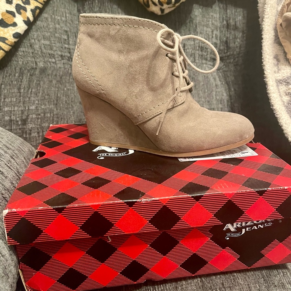 Taupe Wedge Booties
